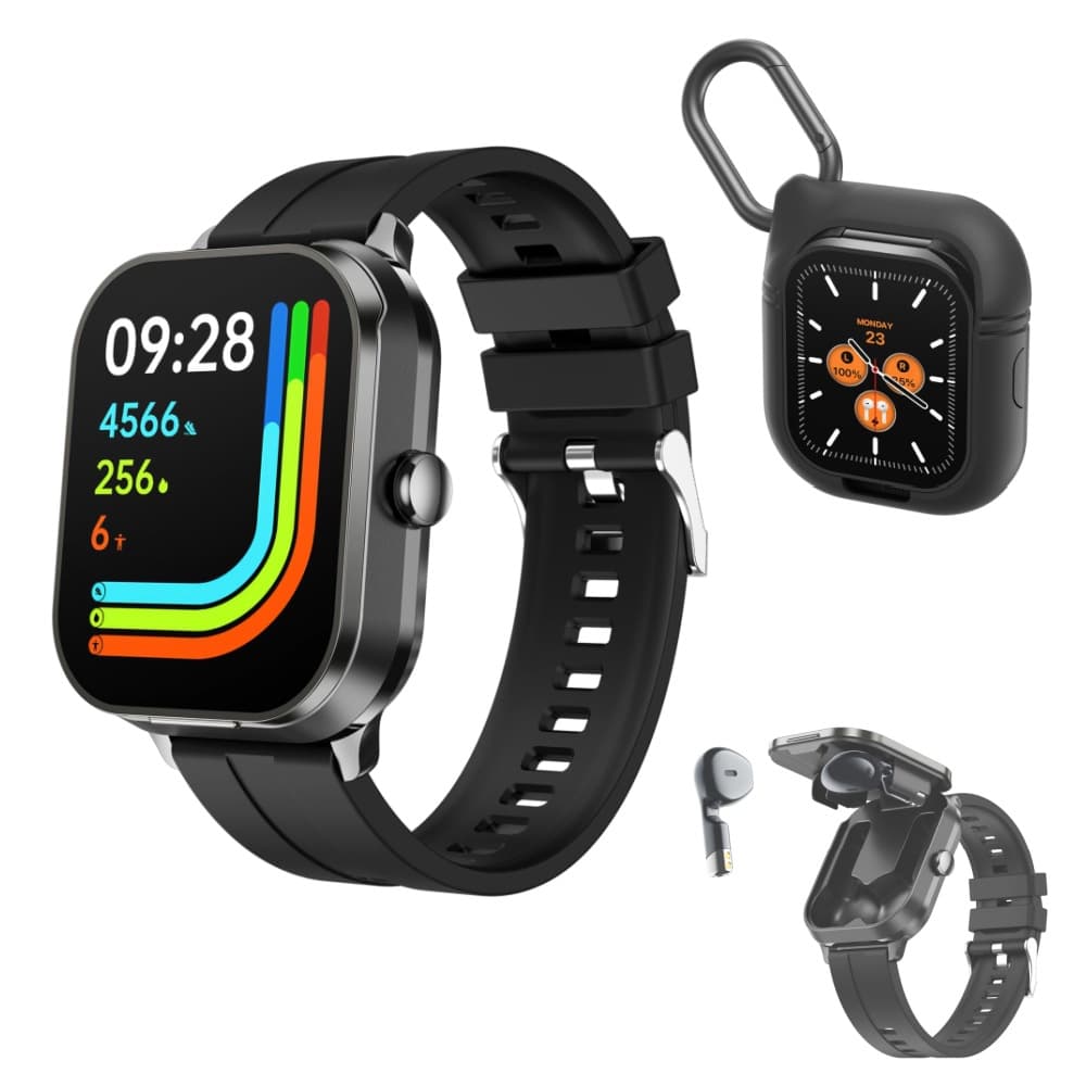 In-Ear Bluetooth 5.3 Flip Cover Square Screen TWS Smart Watch 2-in-1 D8PRO Sports