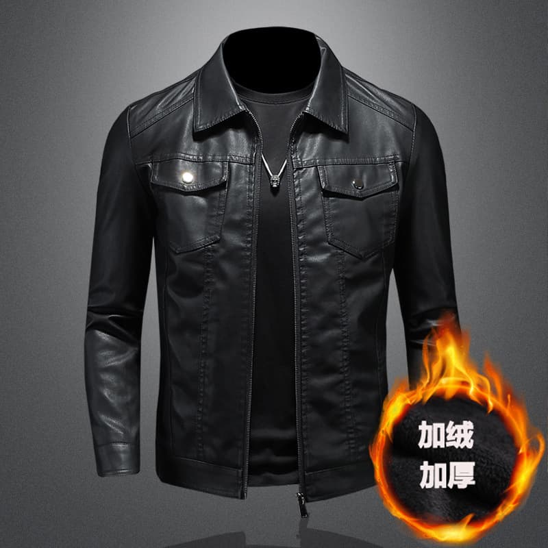 European and American best-selling men's autumn and winter slim-fit thickened motorcycle leather jacket, trendy and handsome men's leather coat