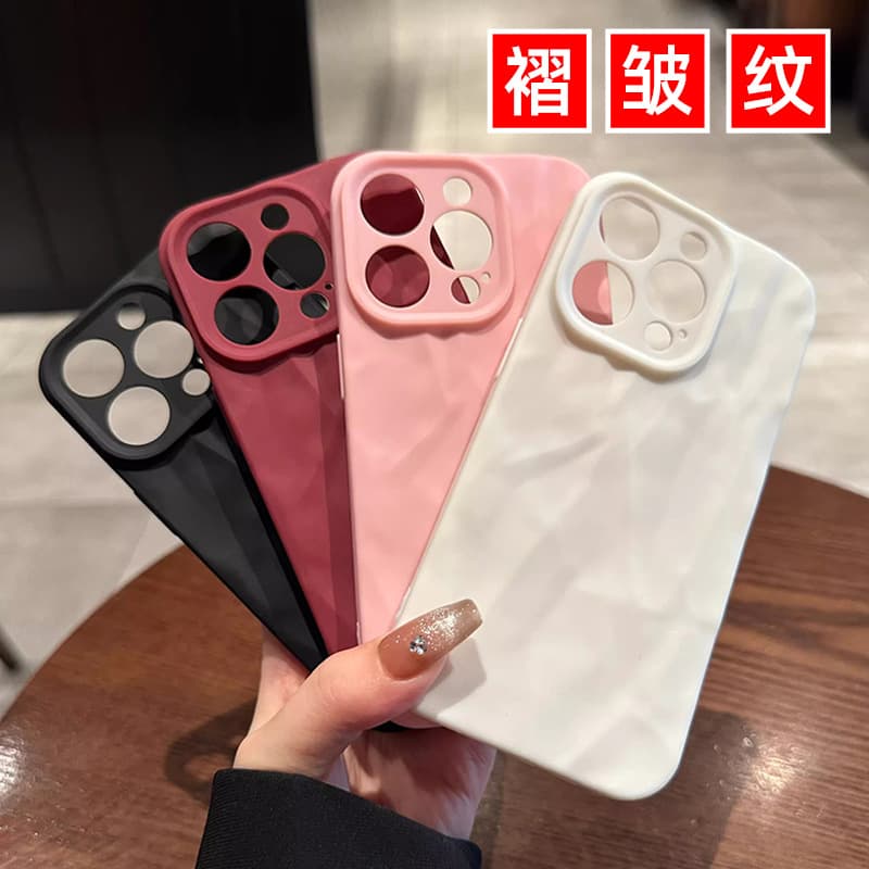 Korean Style Ins iPhone 16 Pro Case, Personalized Pleated Wrinkle Phone Case for Apple 13/14, Shockproof 17P Soft Case for 12