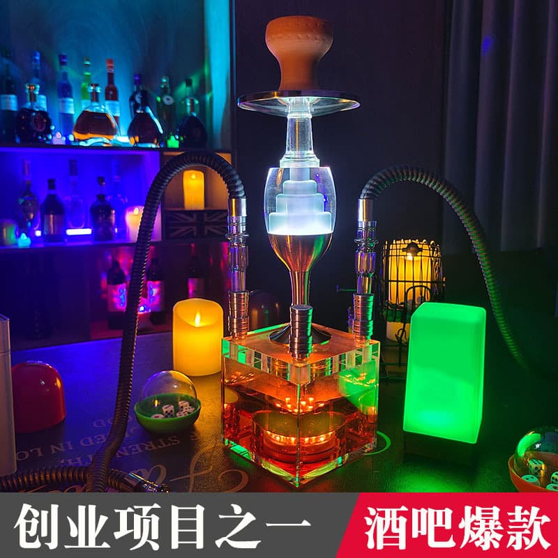 Cross-border supply Shisha Hookah bar water pipe full set, light-up hookah set for lounges, glowing base