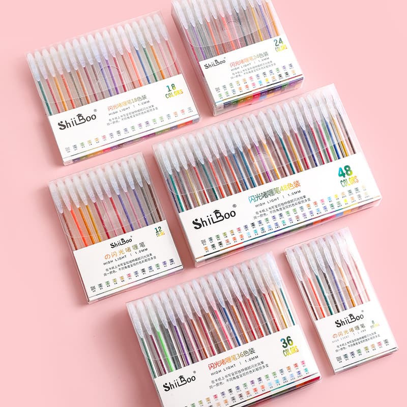 48 Color Glitter Pen Gel Pen Glitter Powder Sparkling Quicksand Pearl Pen Student Notebook Pen Color Highlighter Pen Wholesale