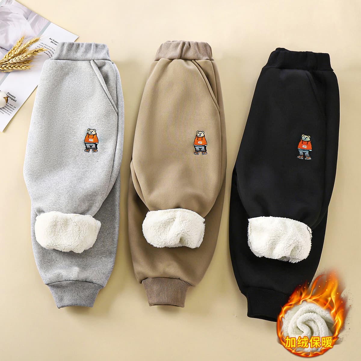 Kids Pants Winter Children's Fleece-Lined Thickened Baby Outdoor Sweatpants Boys Long Pants Warm Pants Children's Clothing Wholesale Middle and Small Kids