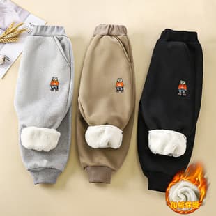 Kids Pants Winter Children's Fleece-Lined Thickened Baby Outdoor Sweatpants Boys Long Pants Warm Pants Children's Clothing Wholesale Middle and Small Kids