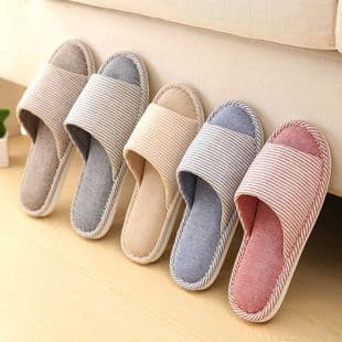 Linen Slippers for Men and Women, Summer Couple Home Use, Indoor Anti-Slip Thick Sole, Cotton and Linen Fabric, Four-Season Linen Slippers