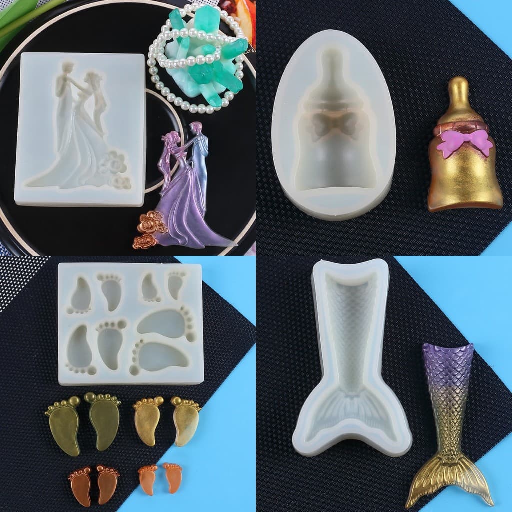Bride and Groom TPE Mold Chocolate Feeding Bottle Cake Decoration Little Feet Fish Tail Epoxy Aromatherapy Plaster Mold