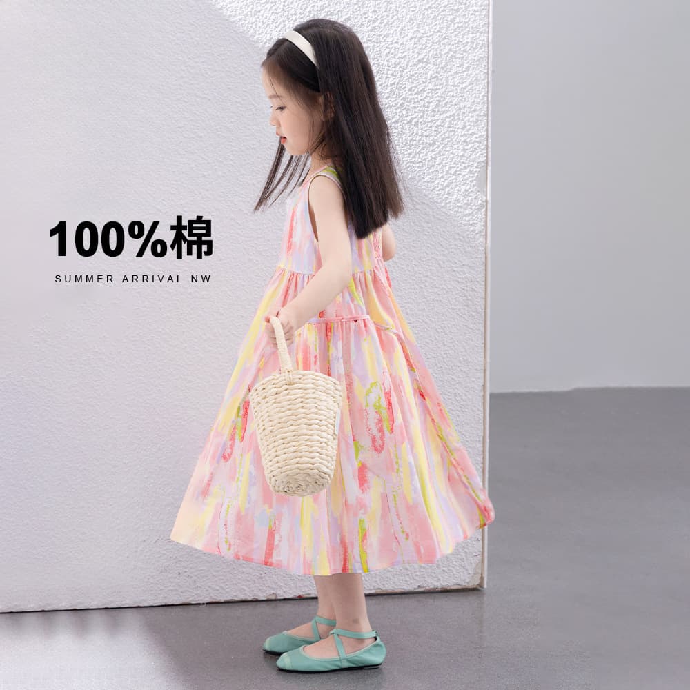 Girls' Dress 2026 Summer New Children's Cotton Floral Dress for Older Kids Premium Summer Dress