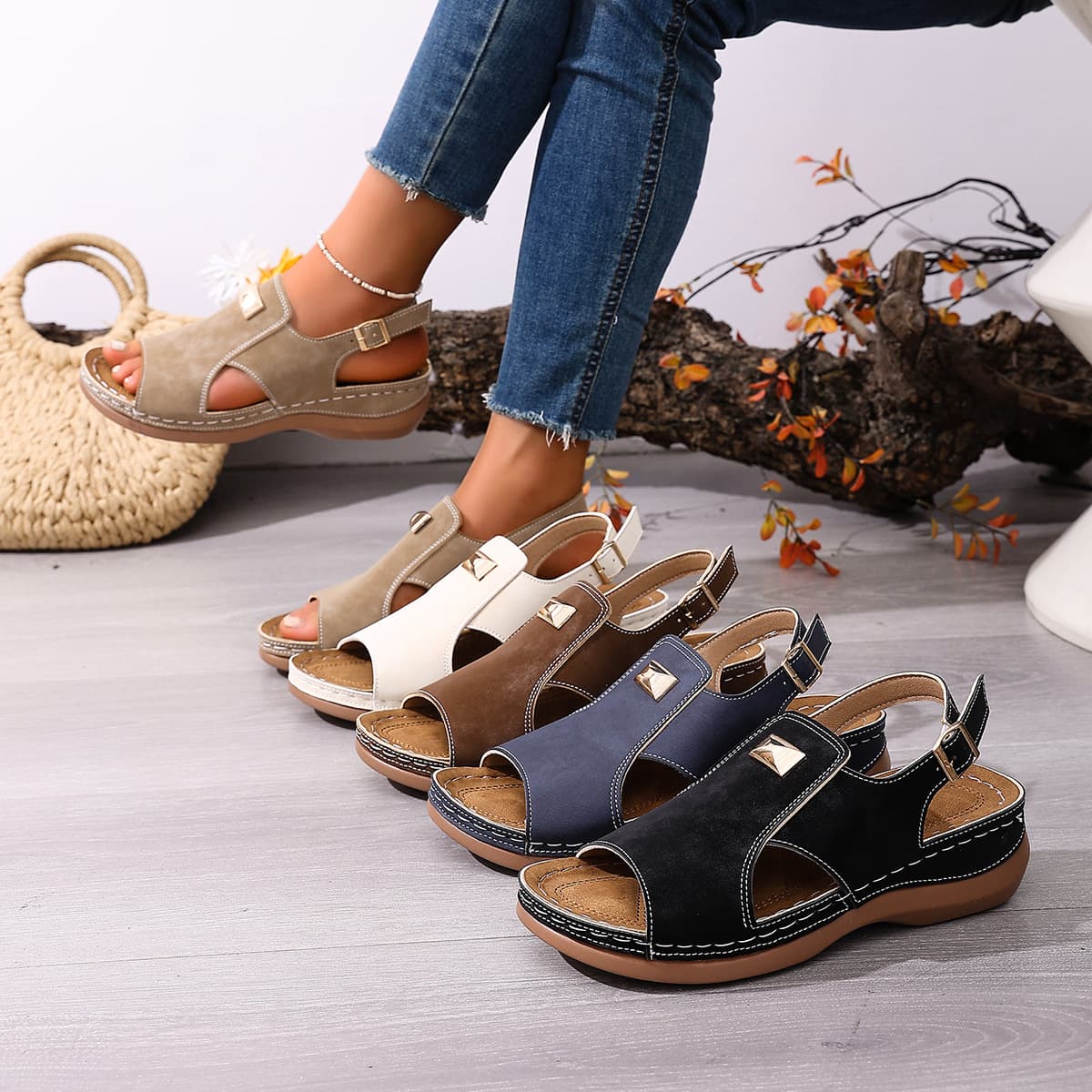 2026 New Plus Size Foreign Trade Wedge Open-Toe Sandals for Women, Fashionable Hollow Out, Comfortable, Lightweight, Casual and Versatile Sandals
