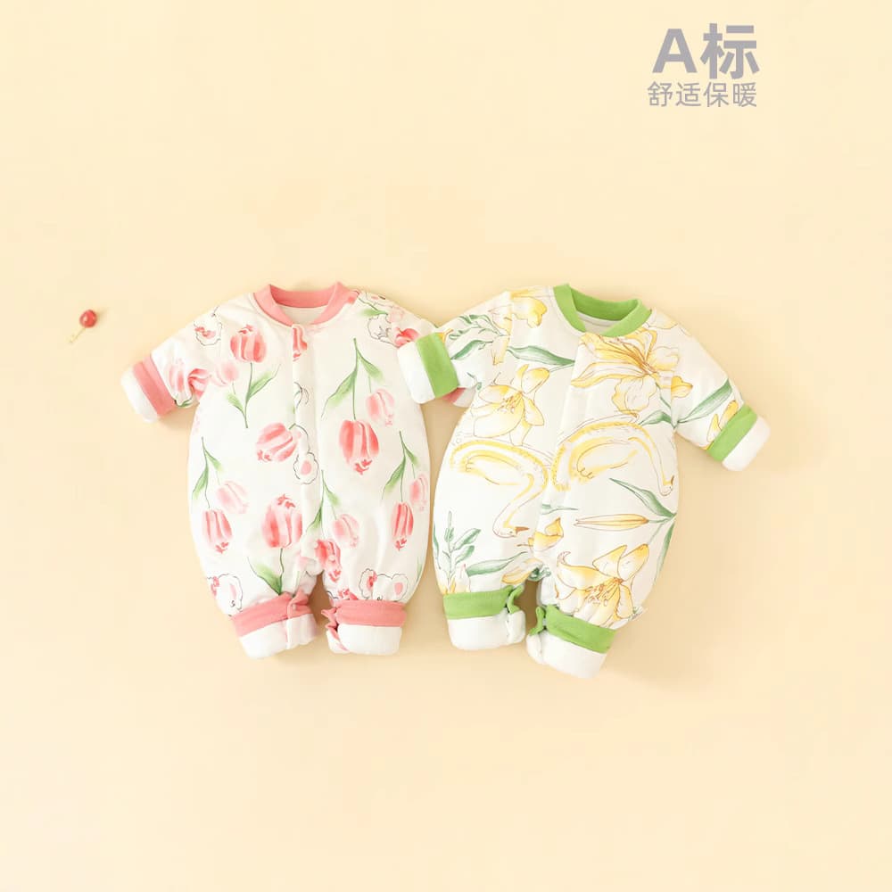 Newborn Winter Thickened Romper Winter Baby Cotton Padded Suit Flower Cotton Jacket Going Out Wrap Coat Large Flower Cotton Clothes