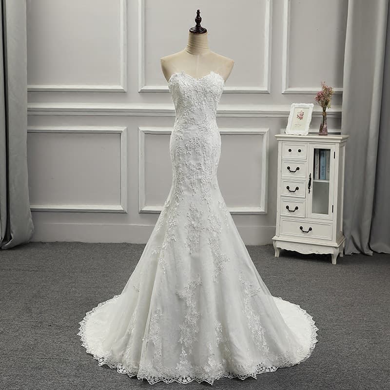2026 New European and American Wedding Dress Strapless Slimming Mermaid Train Sweet Lace French Style Bride Going-out Light Wedding Dress for Women