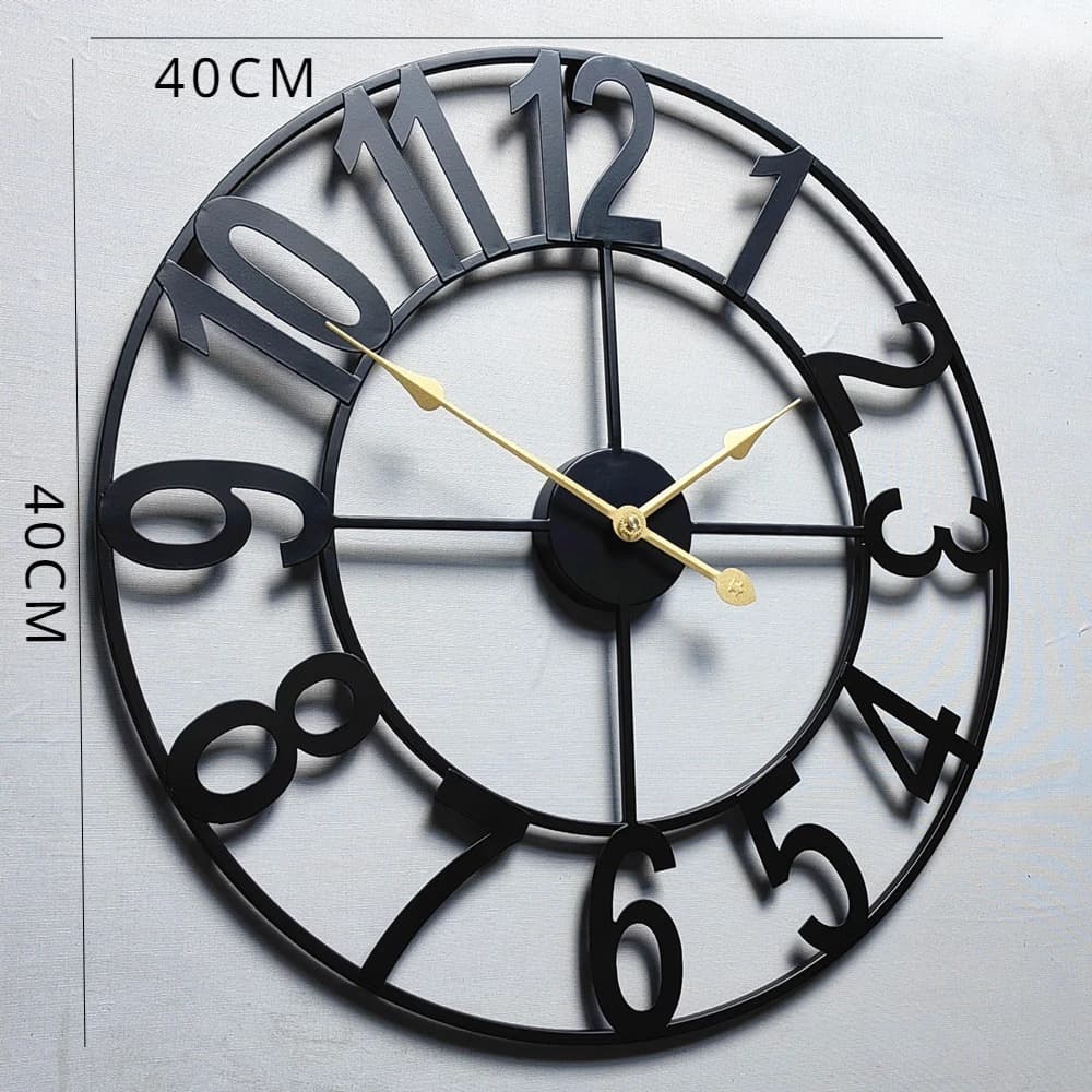 Simple Iron Art Silent Clock, Vintage Creative Round Digital Wall Clock, Home Living Room Decorative Hanging Clock