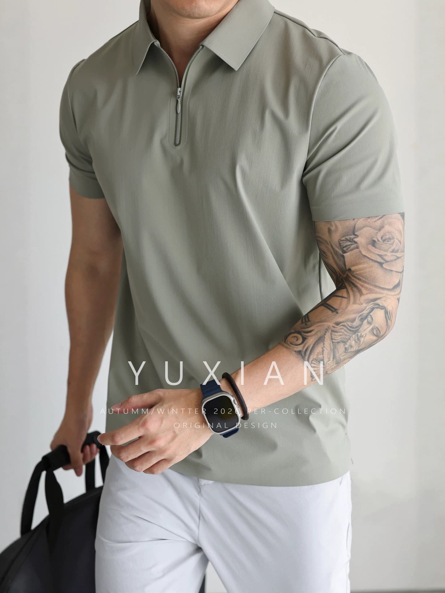 Summer Series! Ice-Cool, Breathable, Quick-Dry, Skin-Friendly Sandy Crepe Polo Shirt for Men, Short Sleeve, Seamless, Antibacterial Half-Sleeve T-Shirt