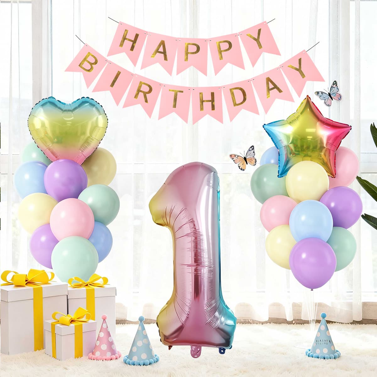 Cross-border hot selling 1st birthday set combination party scene layout flag latex combination birthday decoration balloons