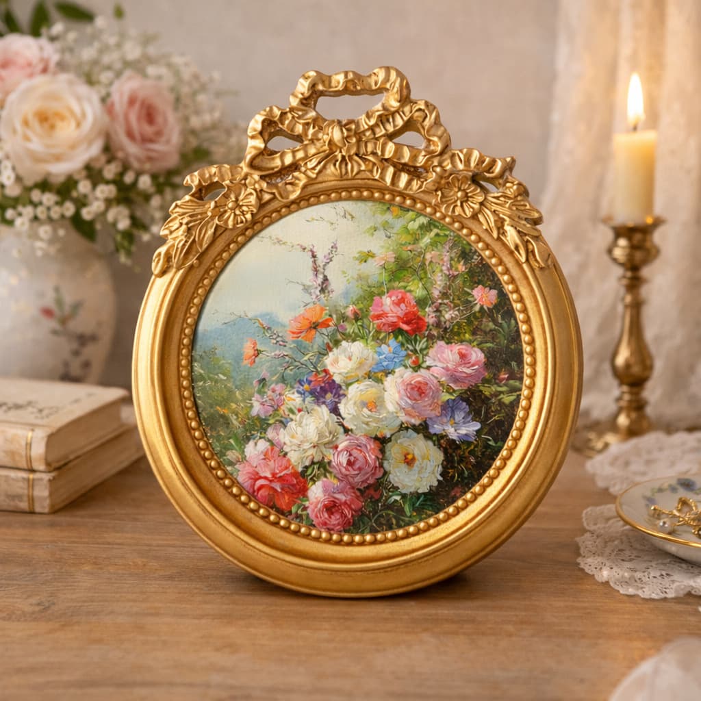 European Bowknot Creative Resin Photo Frame Stand Wedding Photo Studio Frame Round Decorative Picture Frame Ornament