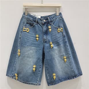 American Style Denim Shorts for Women, 2026 Summer New Arrival, Unique Metal Trim, Loose Straight Leg