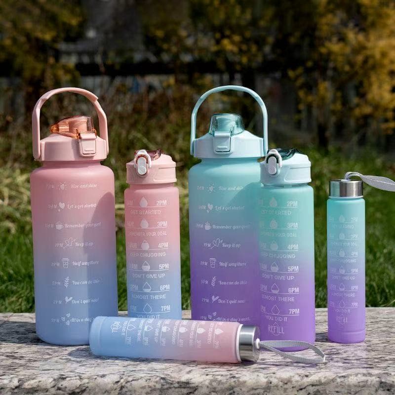 Popular spot gradient color three sets of cups large capacity space cup straw kettle frosted sports portable kettle