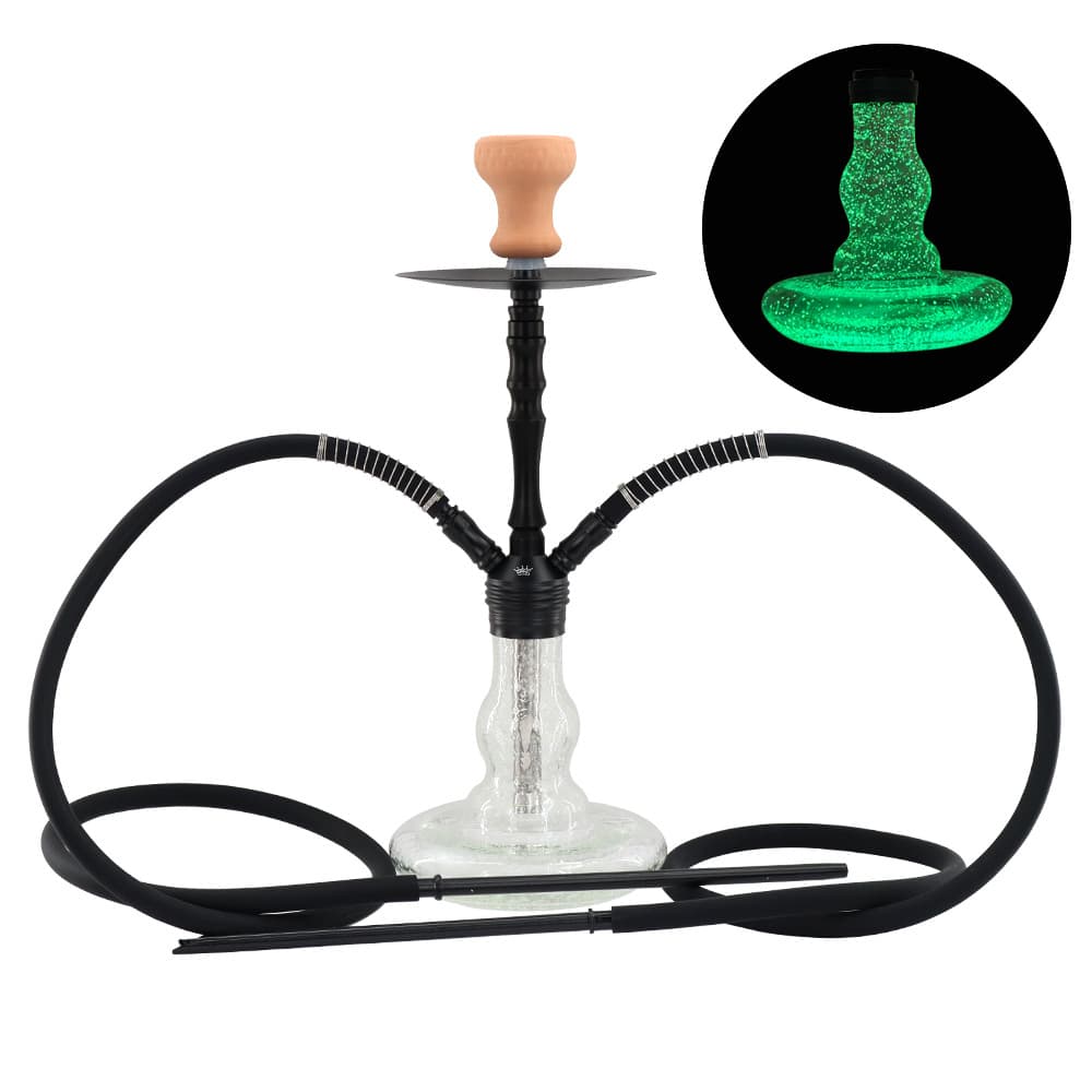 Cross-border Trade Arabic Hookah Medium Double Hose Glow-in-the-Dark Glass Vase Aluminum Alloy Bar Nightclub Hookah