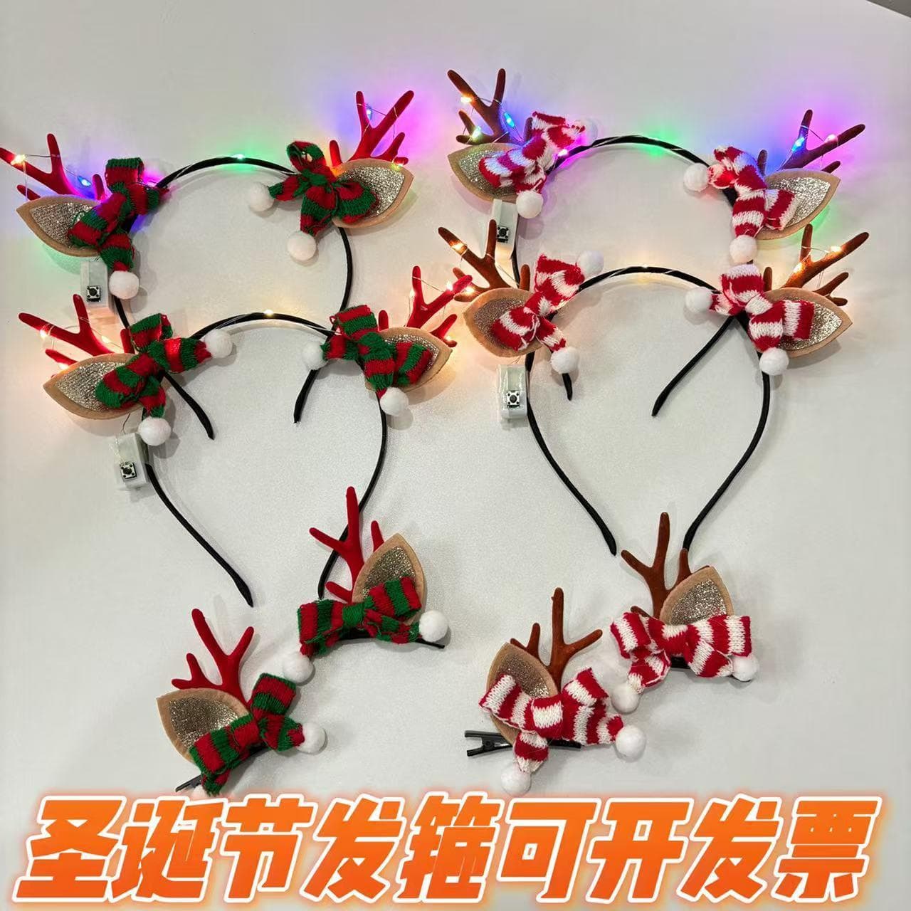 2025 new Christmas children's red scarf antler reindeer headwear girl's hair clip Santa Claus hairpin