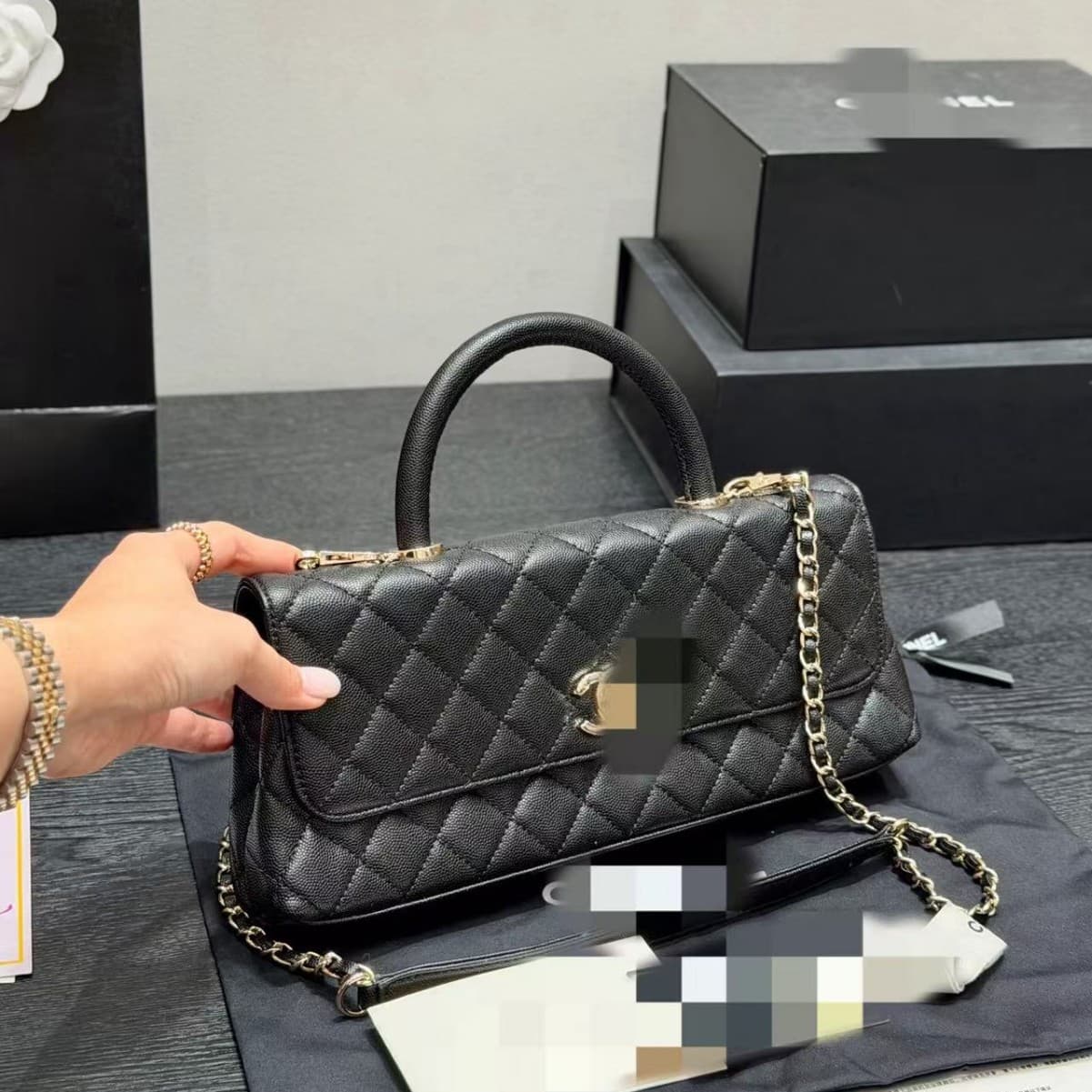 Small Fragrance Style Mr. Bean Diamond Quilted Chain Bag 26p Horizontal Board Coco Handie Baguette Bag Handbag New Women's Bag