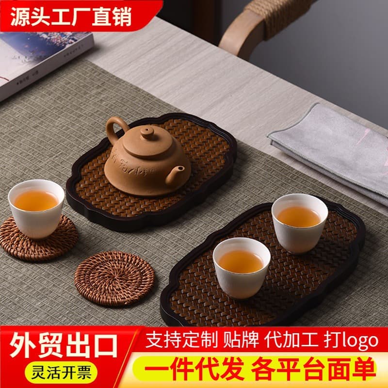 Retro Bamboo Tea Tray Small Size Gongfu Tea Set Dry Pounding Plate Heavy Duty Tea Table Home Use Tea Tray Luxury Vintage Style