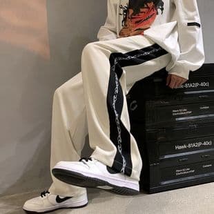 Side Stripe Autumn/Winter Pants Oversize Flowing High-End Straight-Leg Pants American High-Street Men's Loose Wide-Leg Pants