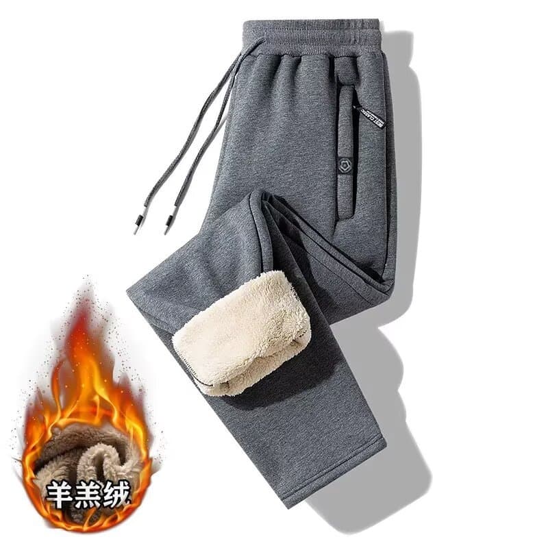 Men's Lamb Fleece Casual Pants Warm Fleece Lined Thickened Winter New Long Pants Pocket Zipper Sports Sweatpants Men