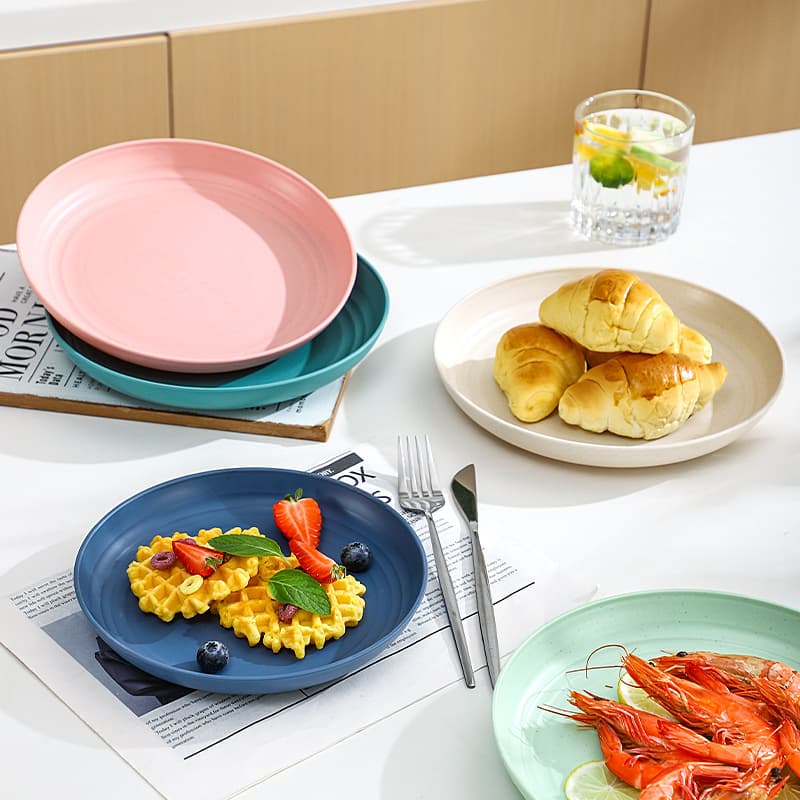 Wheat Straw New Color Series Dinner Plate, Household Plastic Plate, Japanese Style Microwave-Safe Salad and Fruit Large Plate