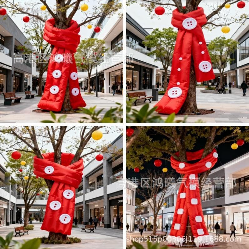 Creative Festival Red Scarf Air Model for Outdoor Trees, Christmas Winter Mall Scenic Area Decoration Inflatable Model