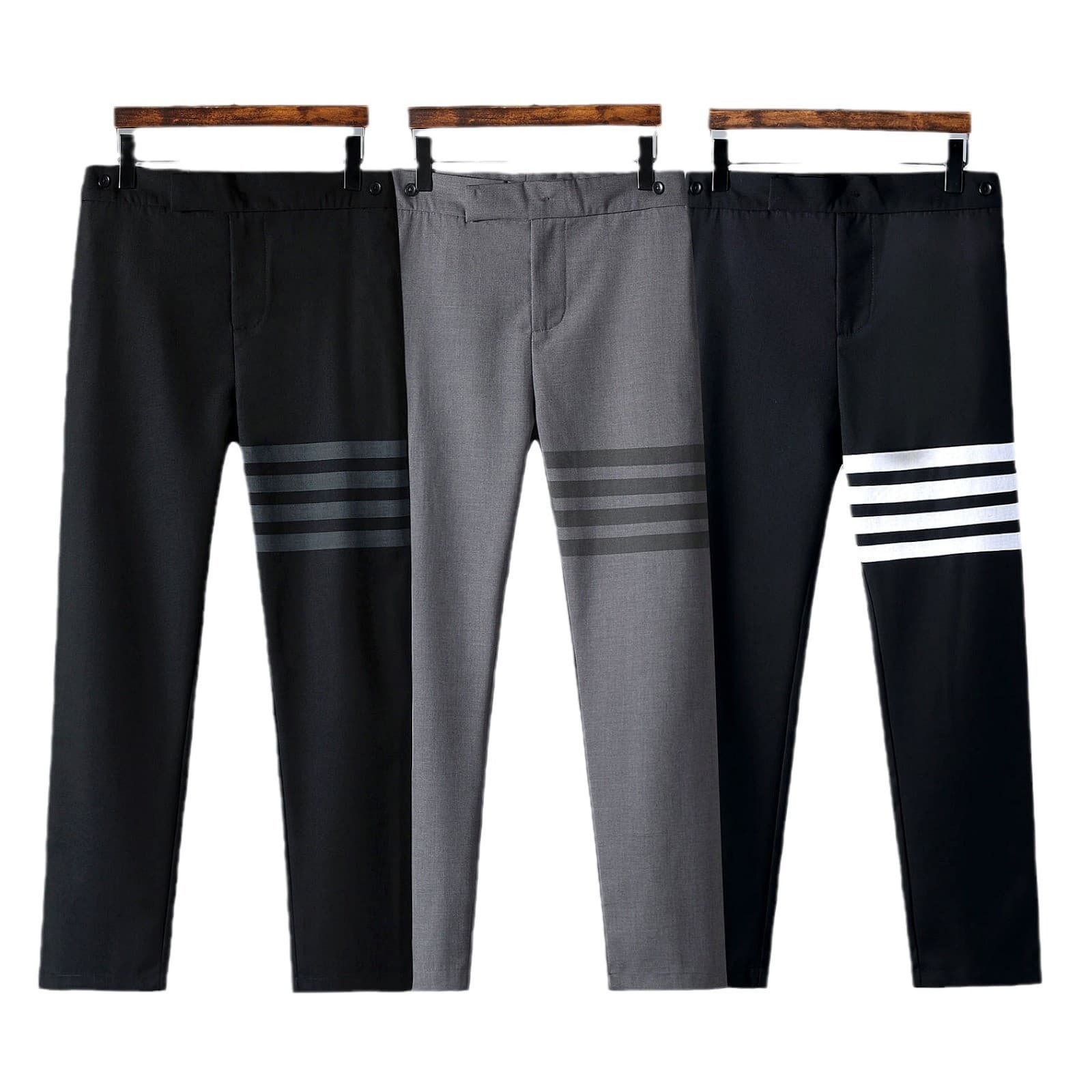 TB JL Grey Four Stripe Nine-Tenths Men's Casual Cotton Blend Trousers Fashionable All Seasons Straight Leg Business-Like