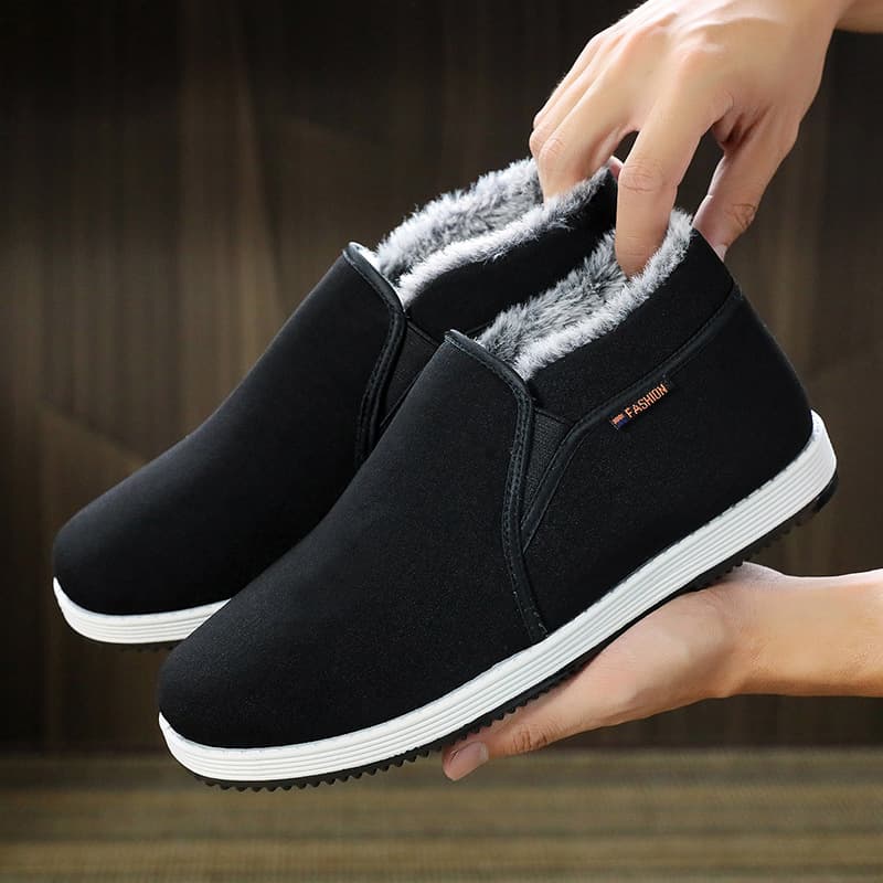 Winter Men's Cotton Shoes Thick Long Plush Warm High-Top Imitation Rabbit Fur Non-Slip Plush Black Work Shoes