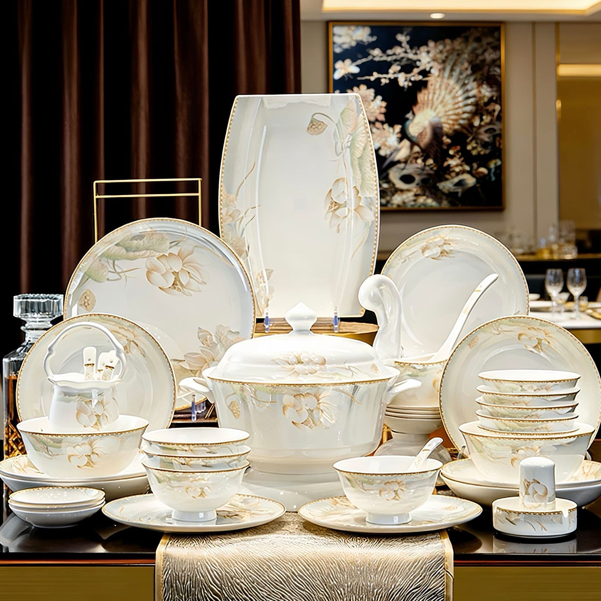 New Luxury Bowl and Plate Set Gift Jingdezhen Chinese Style Housewarming Ceramic Dinnerware Set for Home Use