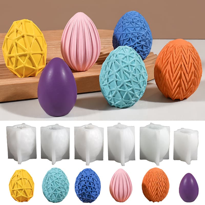 Easter Egg Grid Stripe Silicone Mold for Candle, Resin, DIY Egg-Shaped Plaster Mold