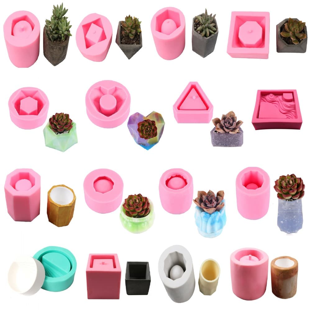 DIY Succulent Pot Mold Cement Pattern Concrete Clear Cylindrical Relief Decorative Silicone Mold Plaster