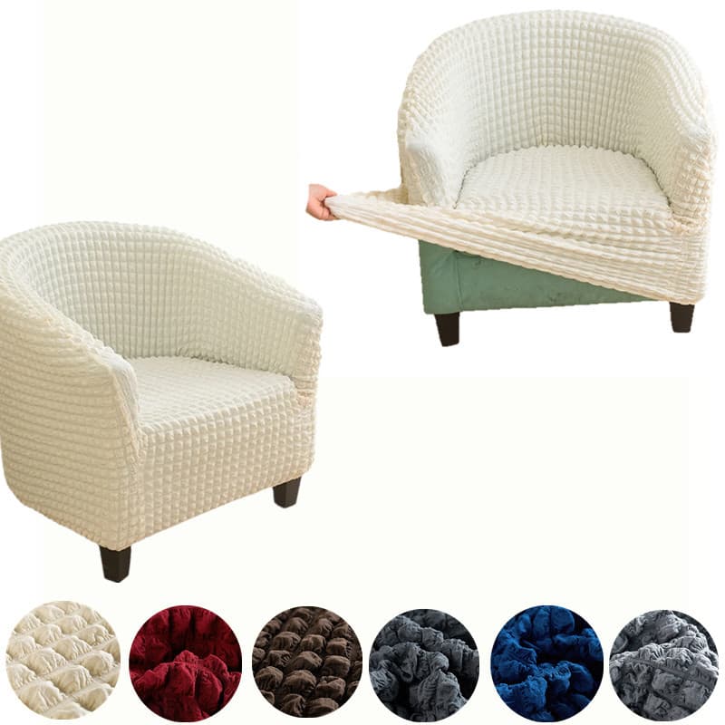Seersucker Full-Cover Elastic Half-Round Sofa Cover, Premium U-Shaped Single Sofa Chair Cover for Cafes