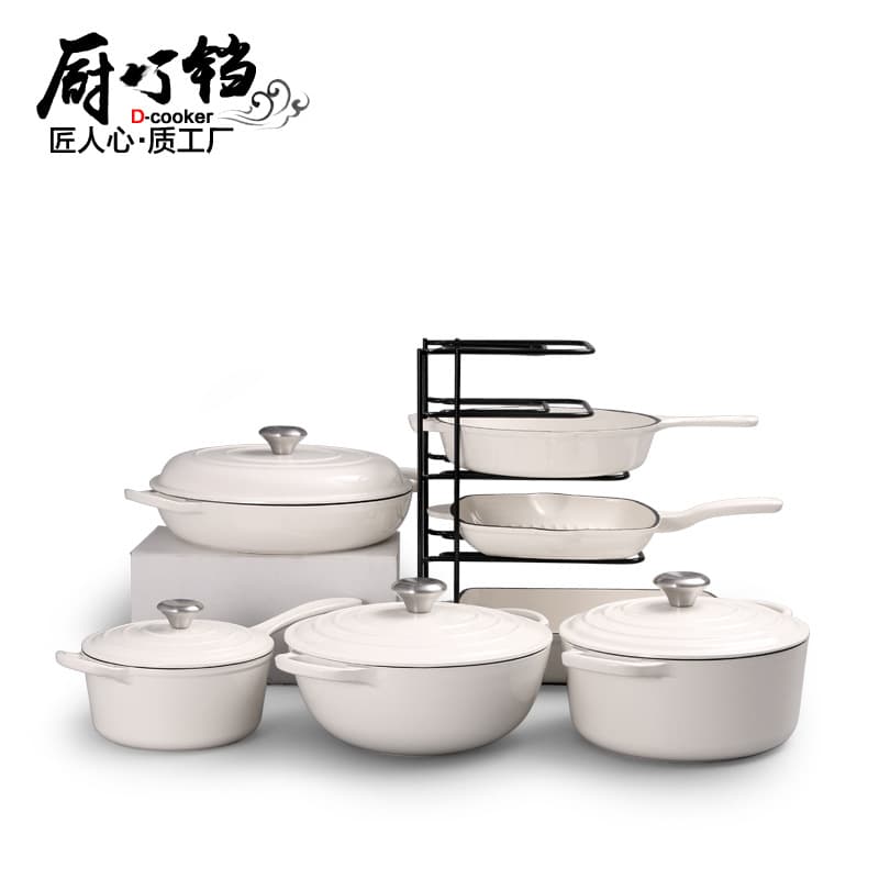 Cast Iron Enamel Pot Set, Cool Braising Pot, Large Colorful Seafood Pot, Milk Pot, Striped Steak Pan, Flat Pan, Multi-Purpose Braising Pot