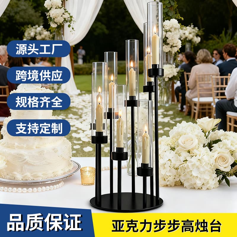 European Style Step-by-Step Acrylic Iron Candle Holder for Candlelight Dinner Christmas Multi-Head Candle Holder Decoration Road Guide