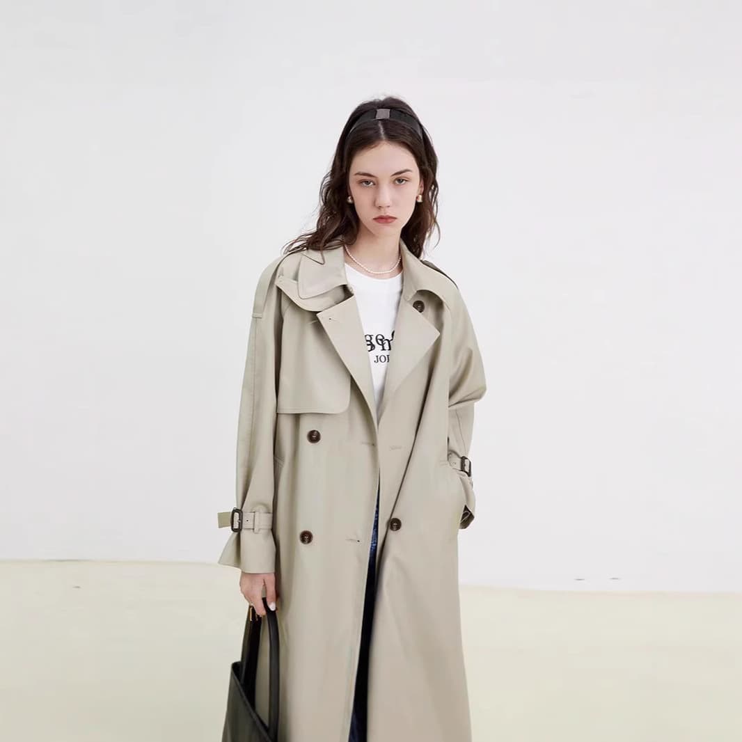 British Style Mid-Length Hepburn Coat Jacket Women's Spring Autumn New Simple Commute Polyester Fiber Full Sleeve Coat