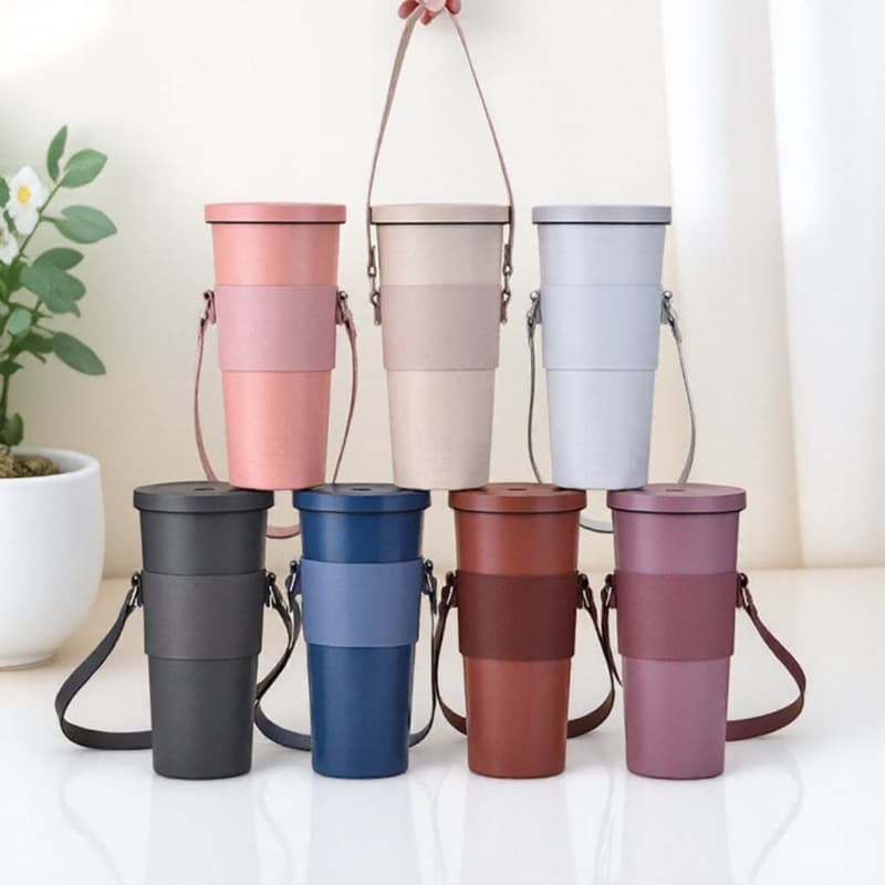 In-stock cross-border bestseller handheld outdoor portable stainless steel insulated cup with leather cup sleeve, suitable for various cup types