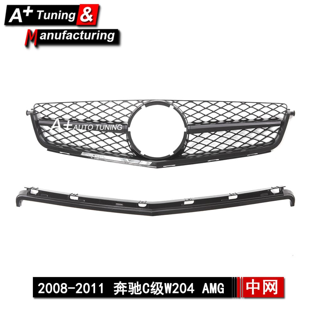 For Mercedes-Benz C-Class W204 C63 2008-2011 Upgrade AMG Style Full Gloss Black Modified Grille