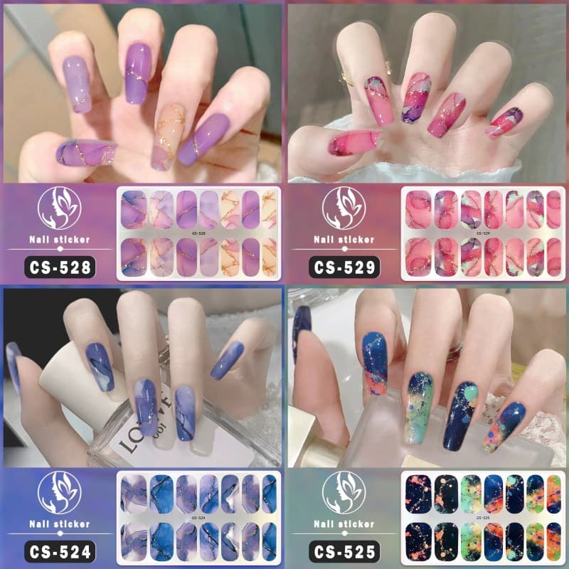 Waterproof Long-lasting Nail Art Gel Film No-bake Marble Pattern Large Color Block Glitter Nail Stickers Adhesive Nail Film