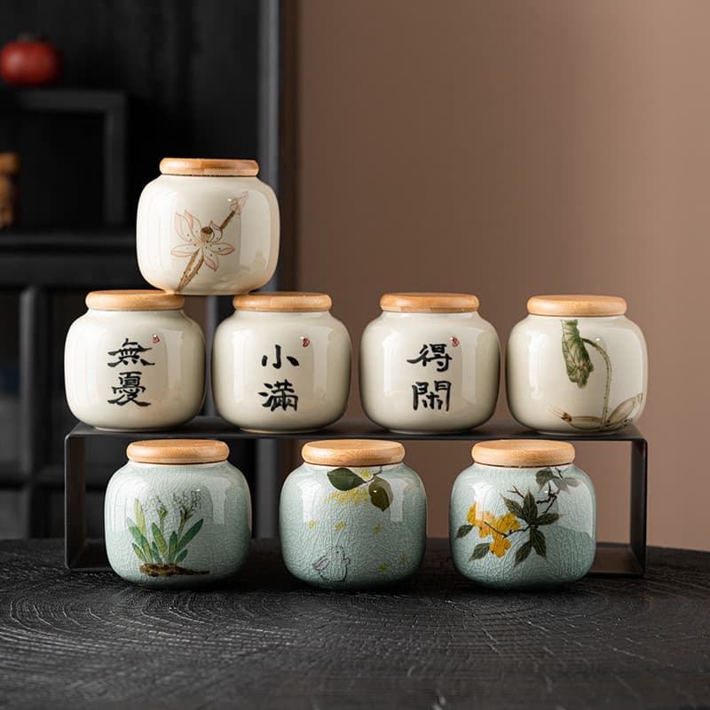 Chinese Calligraphy Tea Cans, Ceramic Mini Small Sealed Jars, Pu'er Black and Green Tea Storage Empty Packaging Boxes, Portable