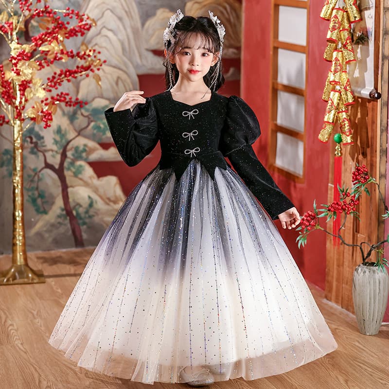 Girls' Formal Dress Light Luxury Niche High-End Princess Dress Host Little Girl Piano Performance Outfit Autumn Winter