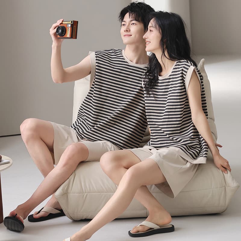 Summer Women's Cotton Couple Sleepwear Vest Sleeveless Casual Wear-Out Men's Cool Cotton Homewear Set