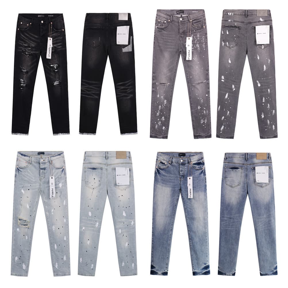 Purple Brand Men's Jeans Streetwear Cross-border In Stock American High Street Black Ripped Distressed Skinny Jeans