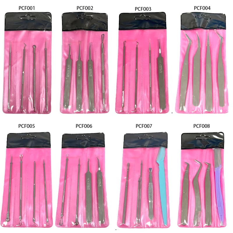 Stainless Steel Comedone Extractor and Tweezers Set for Blackhead Removal, 4-Piece Eyebrow Tweezers Set, Beauty Tool, Factory Stock