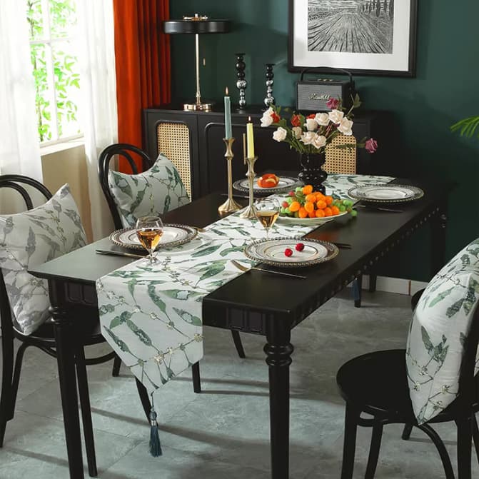 Jacquard Leaf Table Runner French Light Luxury High-End Tea Table Dining Table Center Long Strip Tea Runner Coffee Table Living Room Chest Cover Cloth