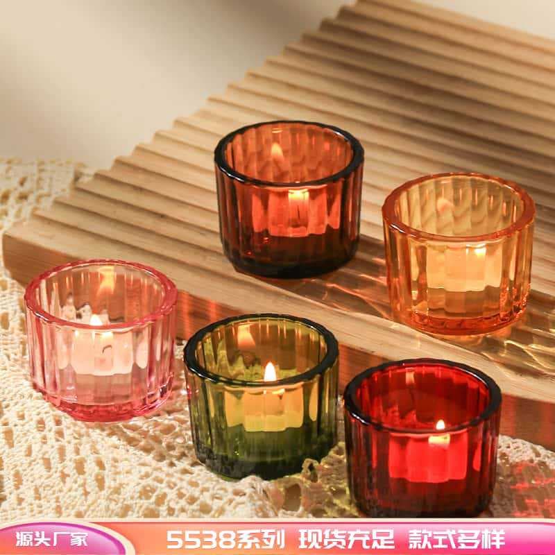 Ins Minimalist Tea Light Candle Holder, Colored Vertical Stripe Glass Ambiance Cup, High-End Home Scented Candle Holder, Fine Texture Thick Wall