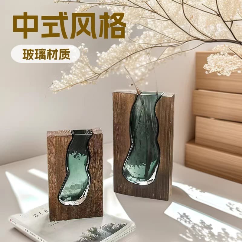 New Chinese Style Glass Vase Wholesale Decorative Home Accessories High-End Living Room Entryway Hydroponic Flower Vase Soft Furnishings