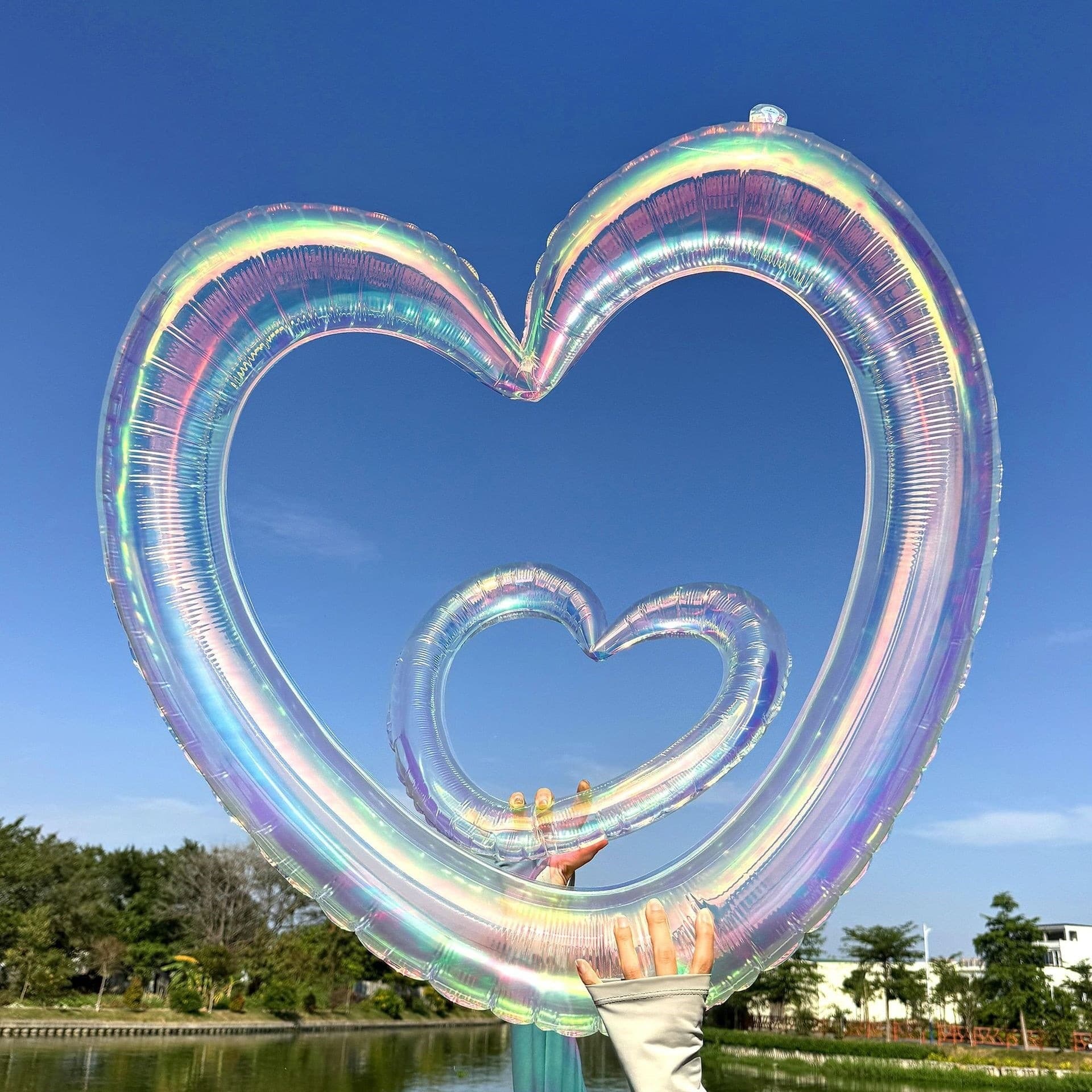 40-inch Hollow Colorful Transparent Heart Balloons Outdoor Photo Shoot Proposal Wedding Decoration Birthday Party Setup Props