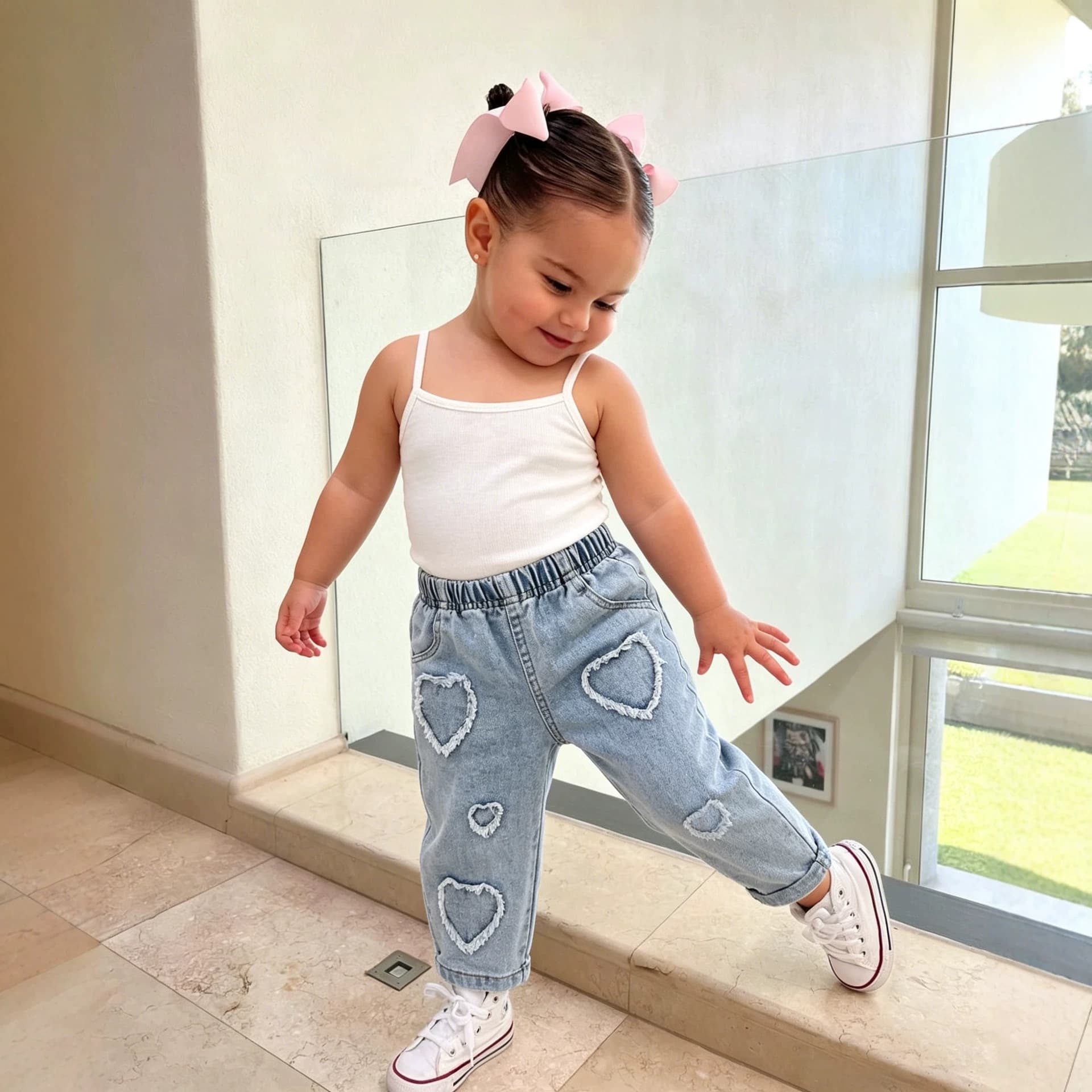 New Hot Selling Cross-Border Baby Girl Heart Jeans Pants Wholesale