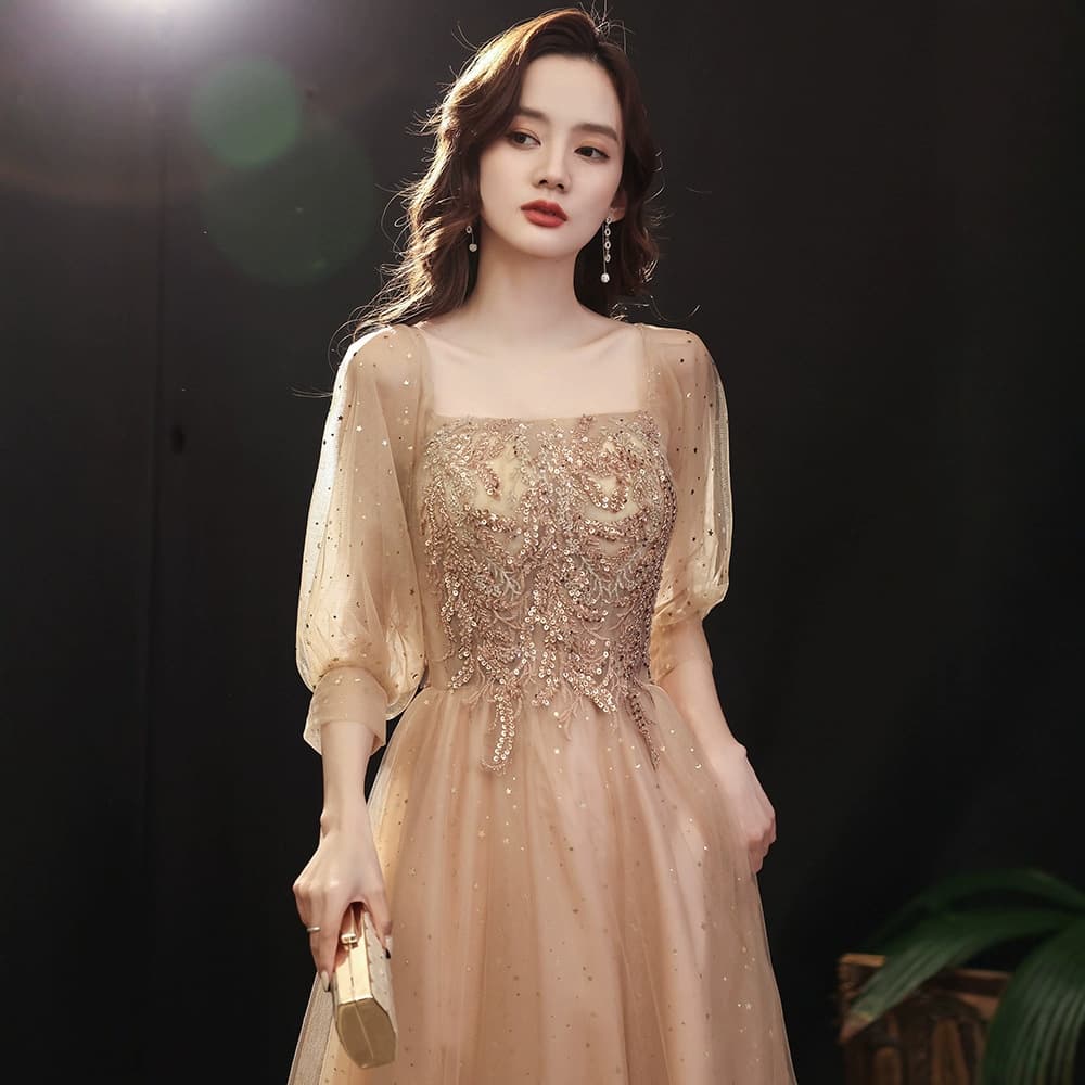 Elegant High-End Evening Gown for Women Banquet Host Student Art Exam Vocal Toast Dress Bride Mid-Length